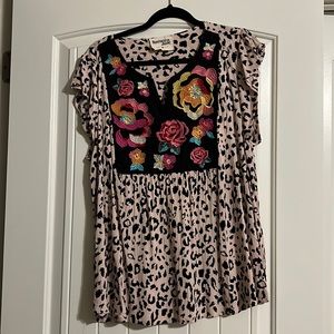 Savanna Jane Flutter sleeve embroidered top 2X